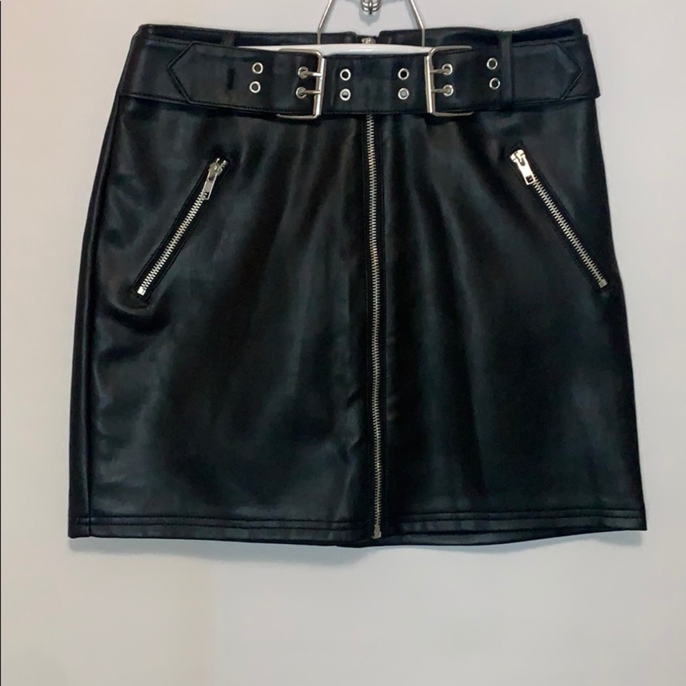 Faux Leather Mini Skirt w/ Belt